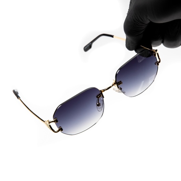 Rimless Purple Gradient Tint Gold Frame Men's Women's Hip Hop Summer Sunglasses - Picture 4 of 5